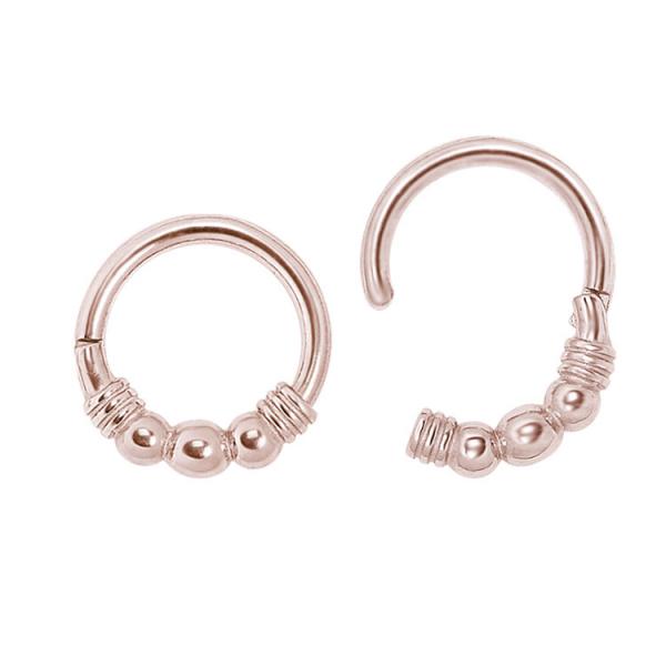 ROSE GOLD PVD SS316L HINGED RING (3 BALLS)