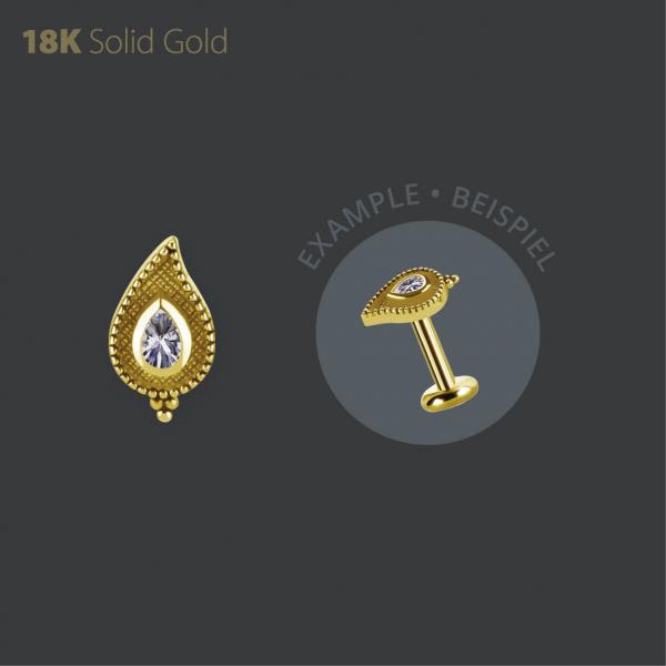18K GOLD  INTERNAL MICRO ATTACHMENT SET W. PEAR SHAPE PREMIUM ZIRCONIA