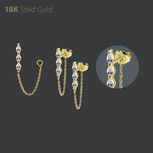 18K GOLD EAR STUD SET WITH PEAR SHAPE PREMIUM ZIRCONIA (PAIR)