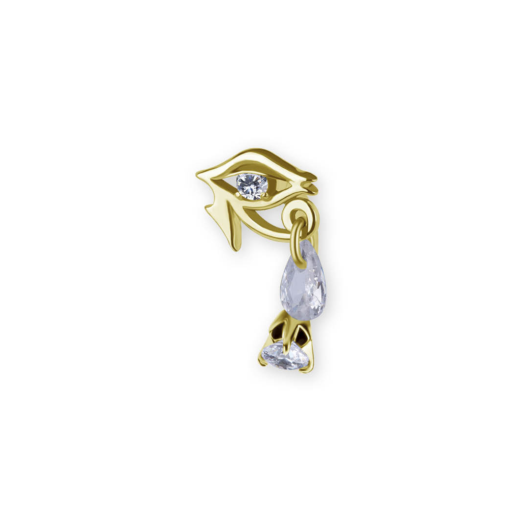 24K GOLD PVD SS316L BELLY BANANA SET W. DOUBLE JEWELED AND PEAR DROP DANGLES