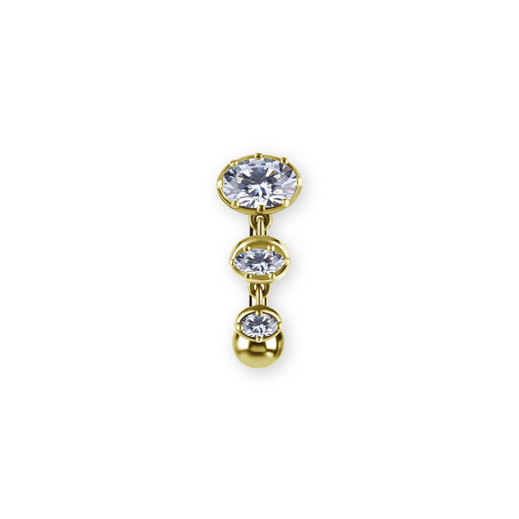 24K GOLD PVD SS316L BELLY BANANA SET W. PREMIUM ZIRCONIA AND DROP DANGLES
