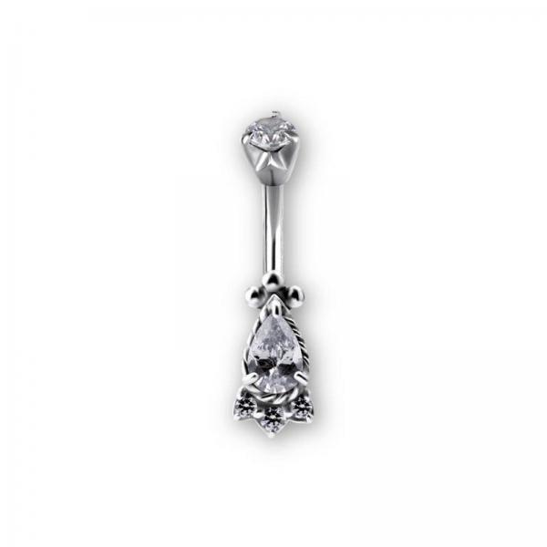 SS316L TRIBAL DOUBLE JEWELLED BELLY BANANA SET W.CUBIC ZIRCONIA