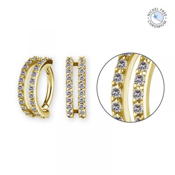18K GOLD PVD CoCr NF HINGED OVAL ROOK CLICKER SET W. PREMIUM ZIRCONIA