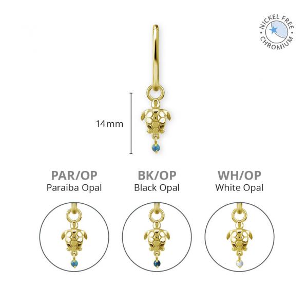 18K GOLD PVD CoCr NF SEA TURTLE CHARMS SET W. LAB CREATED OPALS