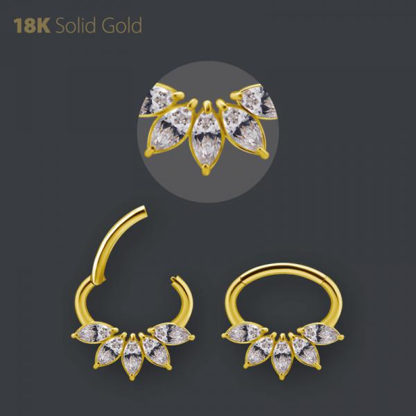 18K GOLD SEPTUM AND DAITH CLICKER SET W. PREMIUM ZIRCONIA