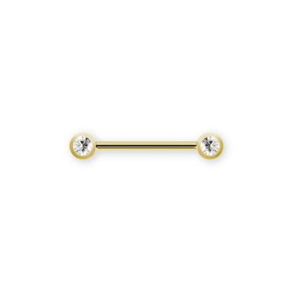 24K GOLD PVD TITANIUM JEWELLED FRONT FACING BARBELLS (FOR NIPPLE)