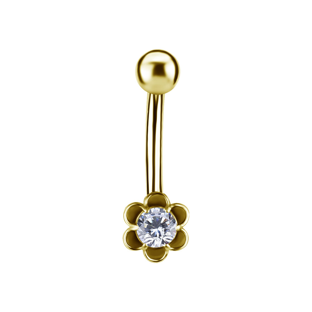 24K GOLD PVD SS316L INTERNAL BELLY BANANA SET W. PREMIUM ZIRCONIA