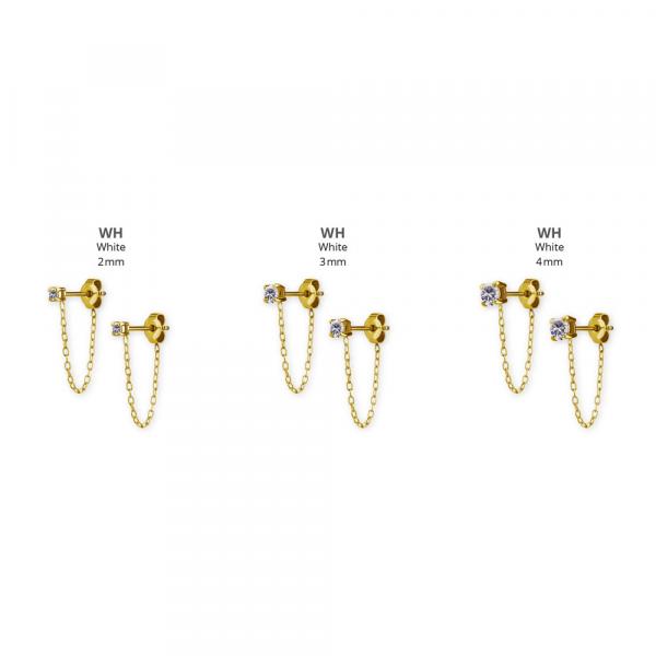 24K GOLD PVD EARSTUDS SET WITH ROUND PREMIUM ZIRCONIA (CHAIN 3.2CM)