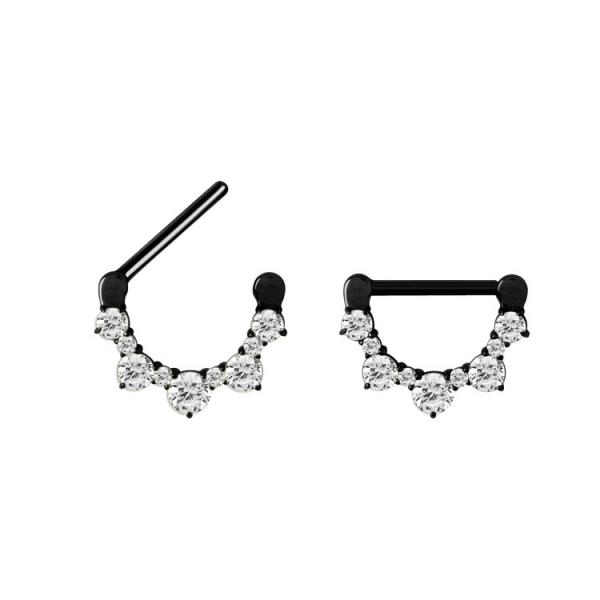 BLACK PVD SS316L JEWELLED NIPPLE CLICKER SHIELD (CZ PRONGS SETTING)