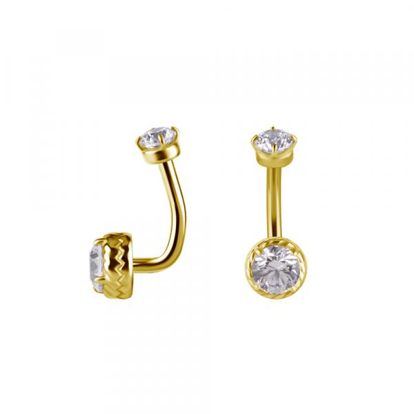 24K GOLD PVD SS316L INTERNAL ROOK BANANA SET W. PREMIUM ZIRCONIA