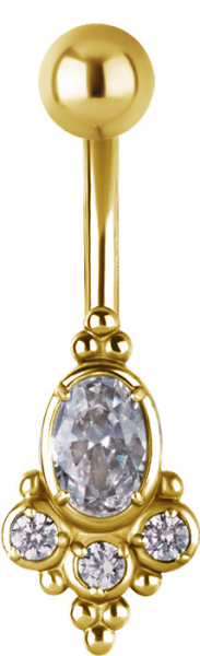 24K GOLD PVD SS316L TRIBAL BELLY BANANA WITH SET CUBIC ZIRCONIA