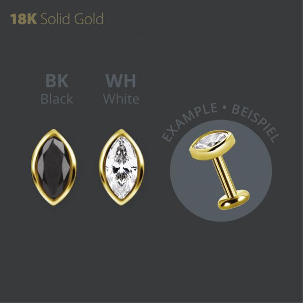 18K GOLD THREADLESS ATTACHMENT SET W. MARQUISE SHAPE PREMIUM ZIRCONIA