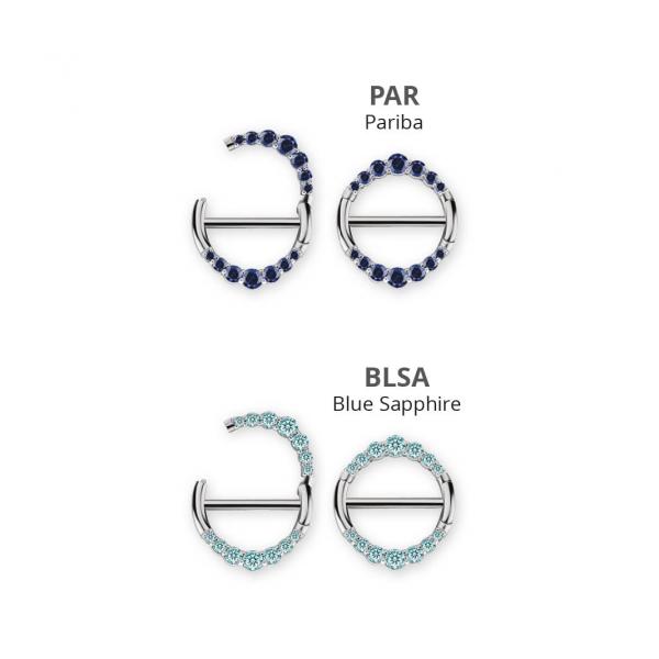 SS316L DOUBLE NIPPLE CLICKER RING SET W. LAB CREATED GEMSTONE