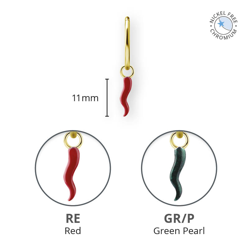 18K GOLD PVD CoCr NF CHILI ENAMEL CHARMS FOR HINGED RINGS