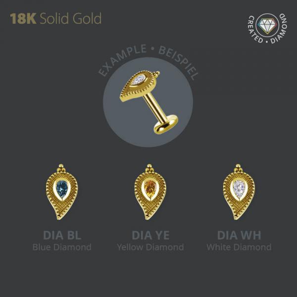 18K GOLD  INTERNAL MICRO ATTACHMENT SET W. PEAR SHAPE LAB CREATED DIAMOND