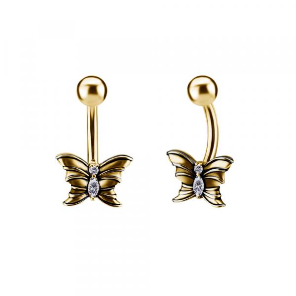 24K GOLD PVD SS316L BELLY BANANA SET W. PREMIUM ZIRCONIA