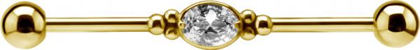 24K GOLD PVD SS316L INDUSTRIAL BARBELLS SET W. OVAL CUBIC ZIRCONIA