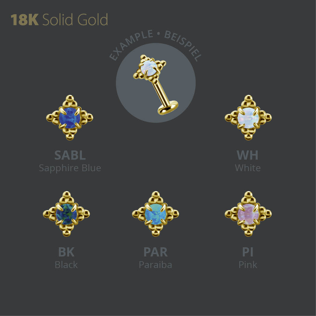 18K GOLD THREADLESS ATTACHMENT SET WITH LAB CREATED OPAL