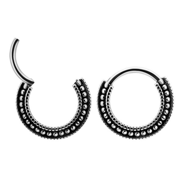 SS316L TRIBAL CLICKER 3 ROWS SLANTED, OXIDIZED TEXTURE