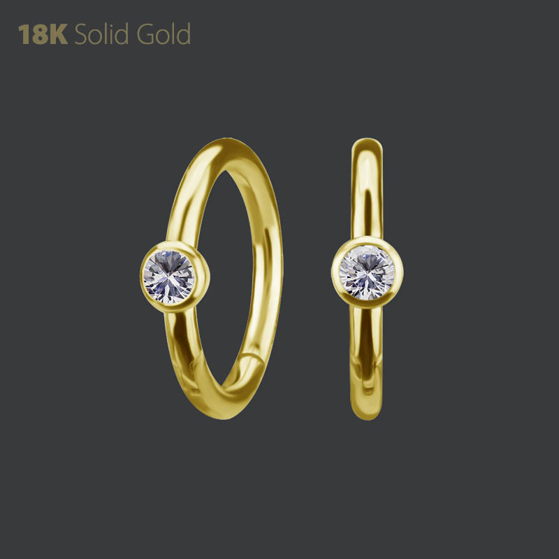 18K GOLD HINGED NOSE RING SET WITH PREMIUM ZIRCONIA