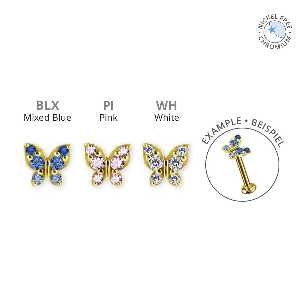 18K GOLD PVD CoCr NF THREADLESS BUTTERFLY ATTACHMENT SET W. PREMIUM ZIRCONIA