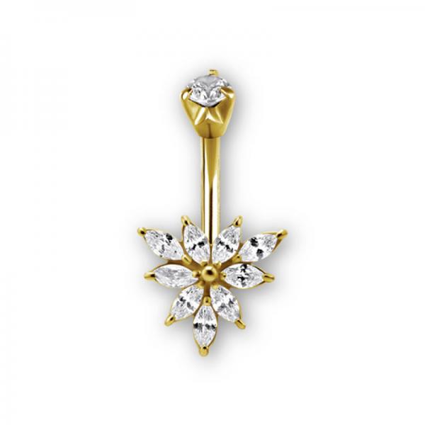 24K GOLD PVD SS316L MARQUISE DOUBLE JEWELLED BELLY BANANA SET W. CUBIC ZIRCONIA