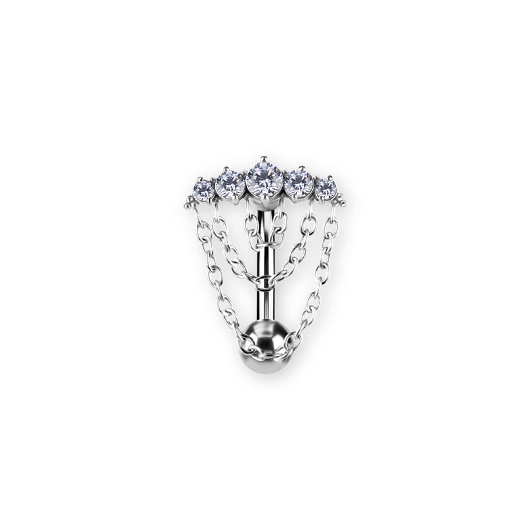 SS316L BELLY BANANA SET W. PREMIUM ZIRCONIA AND CHAIN