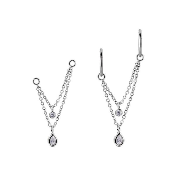 SS316L CONNECTING CHAINS FOR SBCR05 WITH BEZEL SET CUBIC ZIRCONIA