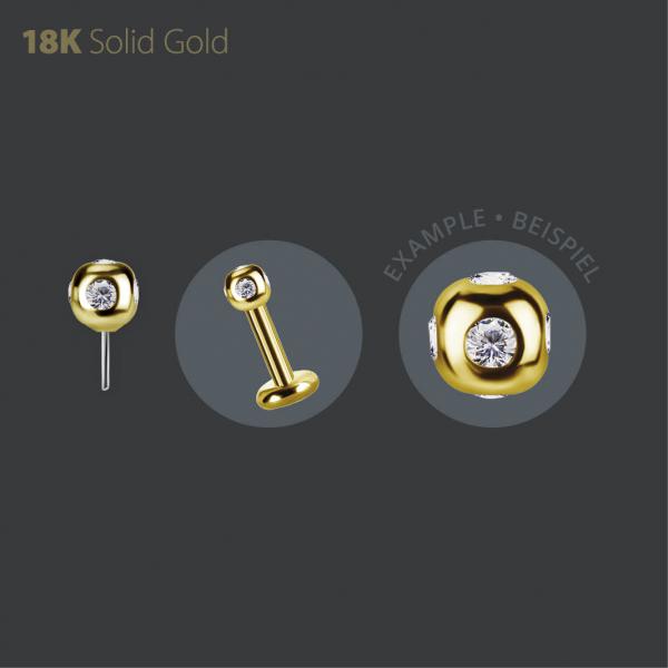 18K GOLD THREADLESS BALL ATTACHMENT SET W. PREMIUM ZIRCONIA