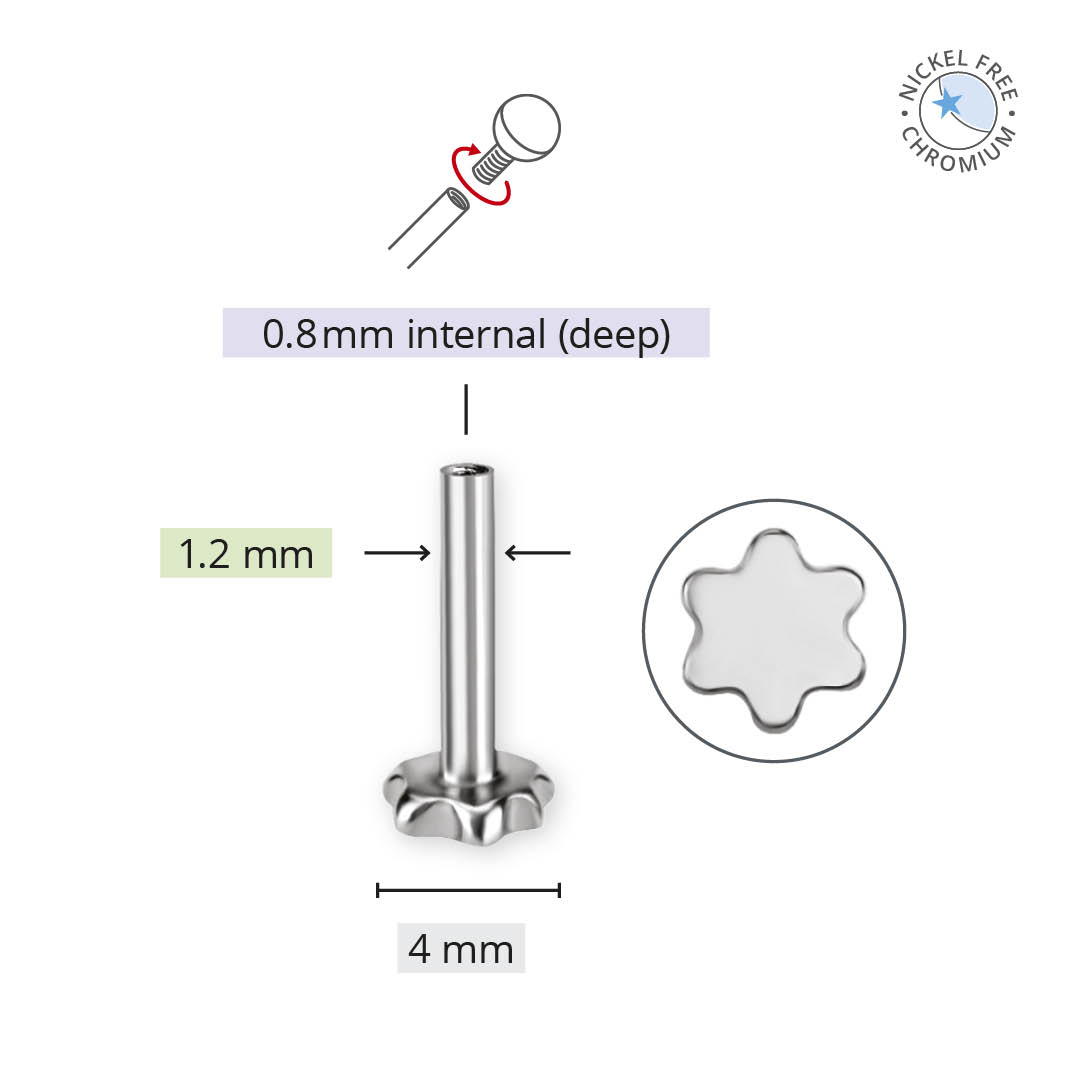 CoCr NF PVD TITANIUM DEEP INTERNAL LABRET PINS W. FLOWER PLATE