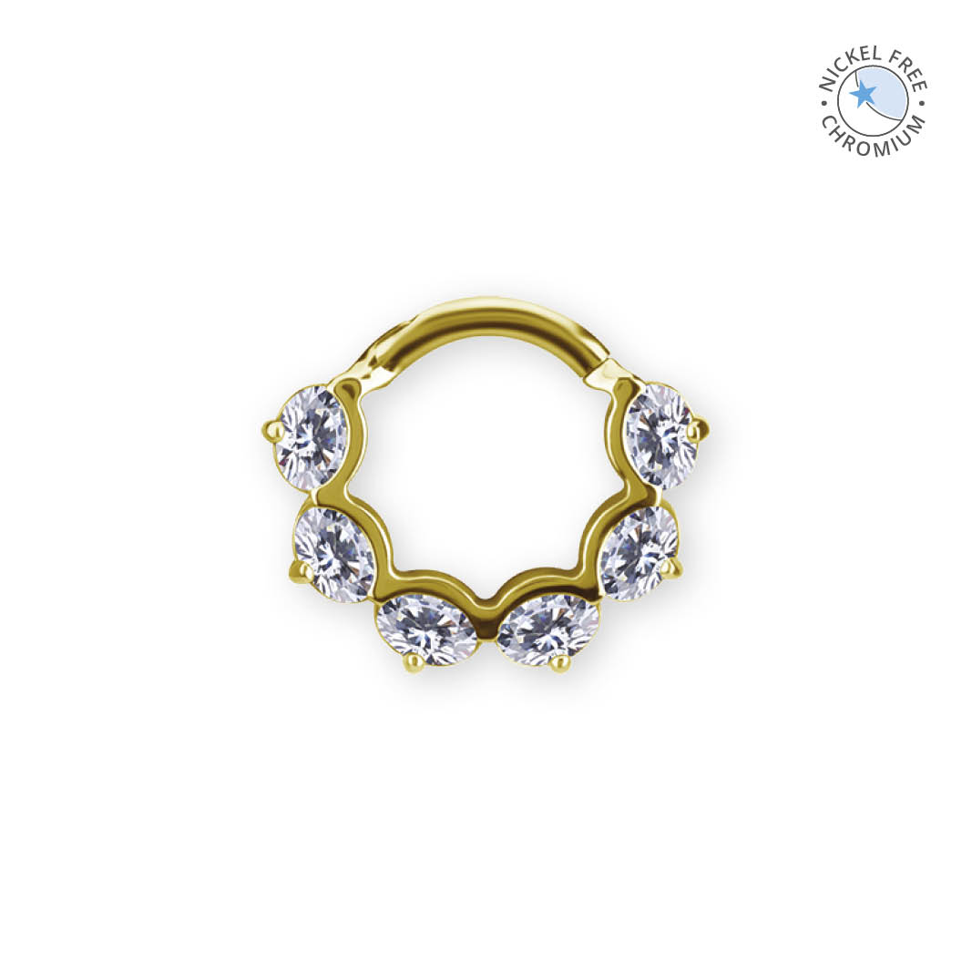 18K GOLD PVD CoCr NF HINGED RING SET W. OVAL PREMIUM ZIRCONIA