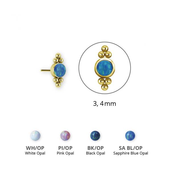 24K GOLD PVD TITANIUM THREADLESS CLUSTER ATTACHMENT SET W. LAB CREATED OPAL