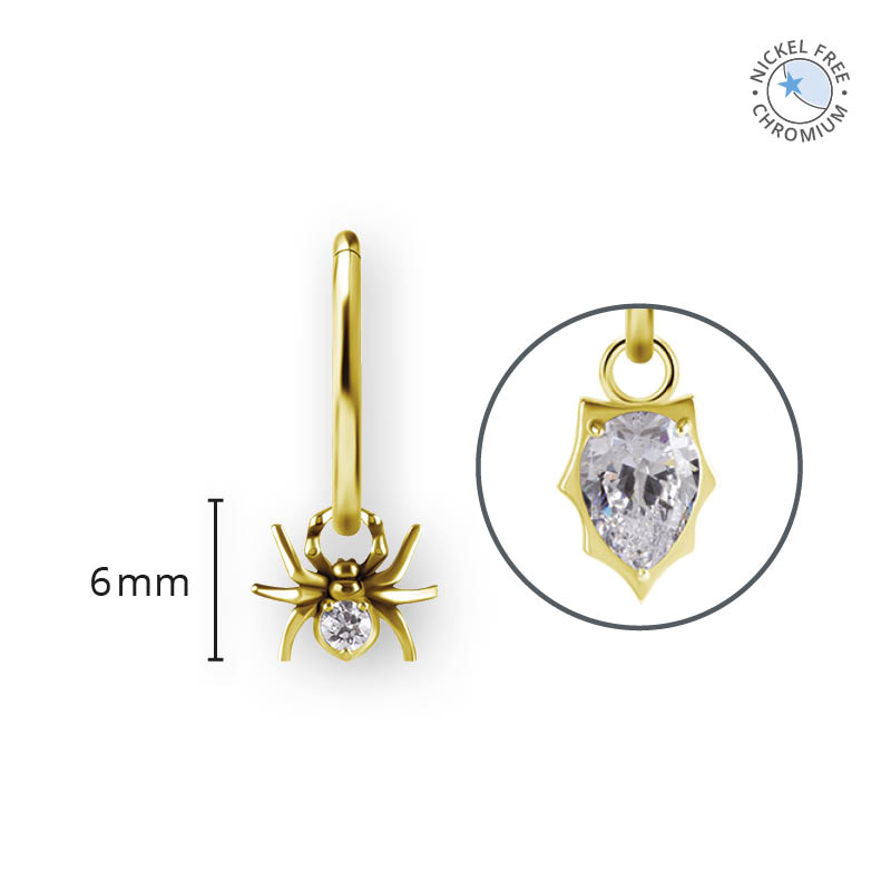18K GOLD PVD CoCr NF SPIDER CHARMS FOR HINGED RINGS SET W. PREMIUM ZIRCONIA
