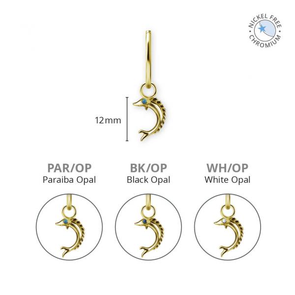 18K GOLD PVD CoCr NF FISH CHARMS SET W. LAB CREATED OPAL