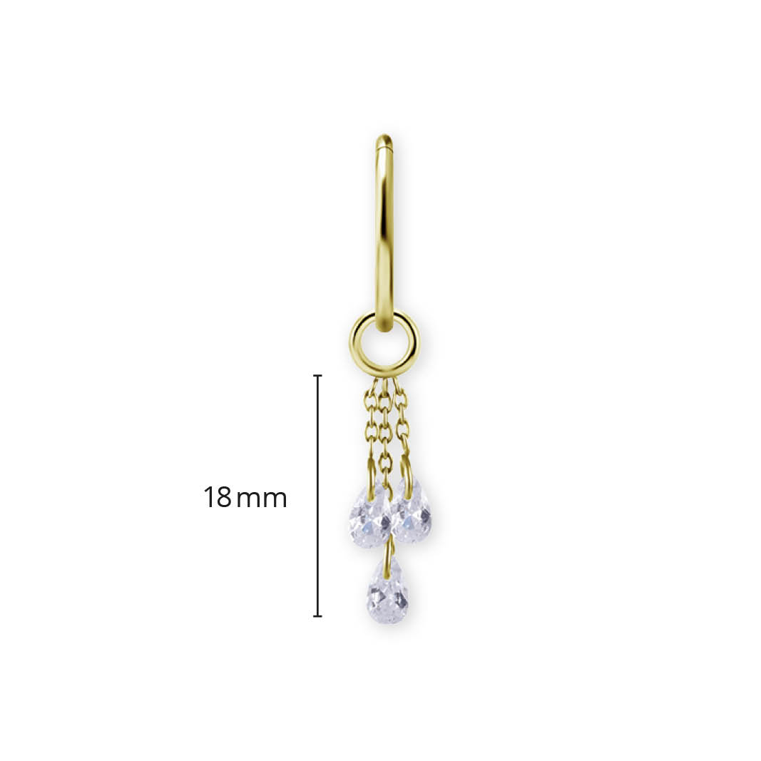 24K GOLD PVD TITANIUM DANGLE CHAIN W.FLOATING ZIRCONIA