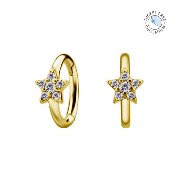 18K GOLD PVD CoCr NF ROOK OVAL HINGED CLICKERS SET W. PREMIUM ZIRCONIA