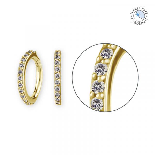 18K GOLD PVD CoCr NF HINGED OVAL ROOK CLICKER SET W. PREMIUM ZIRCONIA