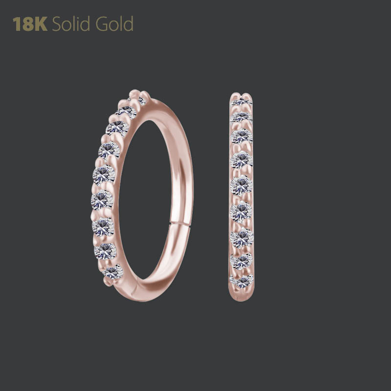 18K ROSE GOLD HINGED NOSE RING SET WITH PREMIUM ZIRCONIA