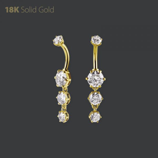 18K GOLD INTERNAL NAVEL BANANA WITH DANGLE SET W. PREMIUM ZIRCONIA