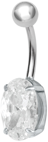 SS316L BELLY BANANA WITH CUBIC ZIRCONIA OVAL 8MM  (PRONG SET)