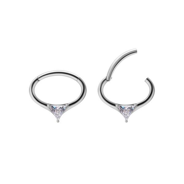 SS316L SEPTUM/DAITH CLICKER SET W. TRIANGLE CUBIC ZIRCONIA