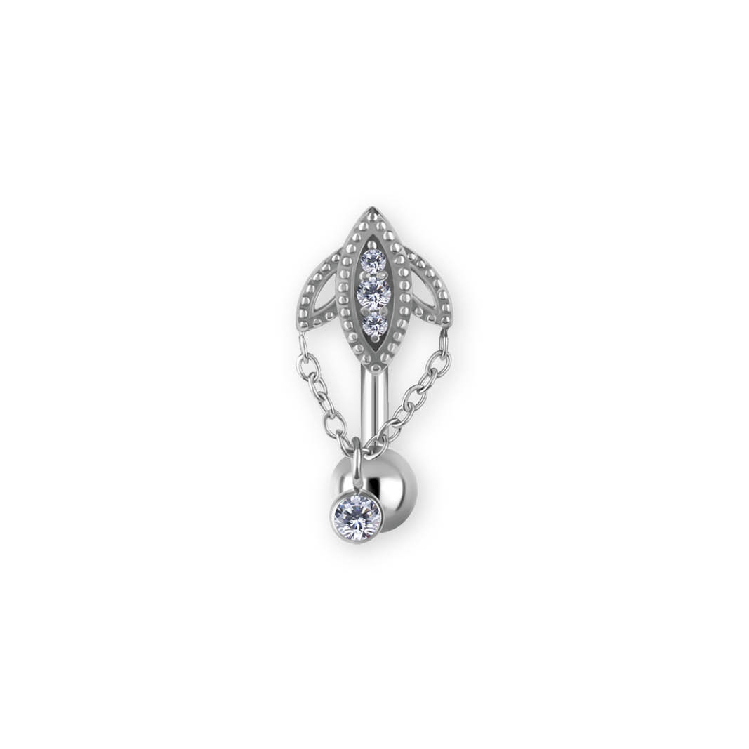 SS316L BELLY BANANA SET W. PREMIUM ZIRCONIA AND CHAIN