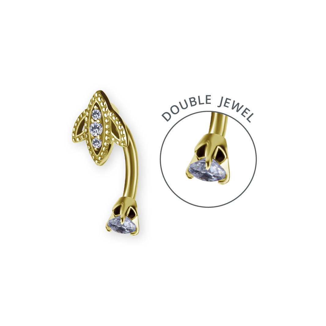 24K GOLD PVD SS316L DOUBLE JEWELLED BELLY BANANA SET W. PREMIUM ZIRCONIA