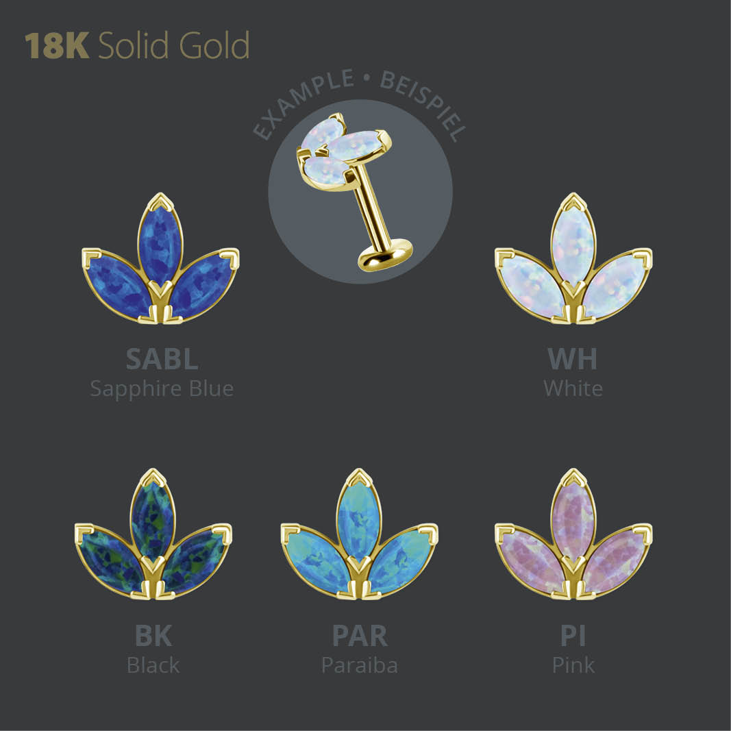 18K GOLD THREADLESS MARQUISE FAN ATTACHMENT SET WITH LAB CREATED OPALS