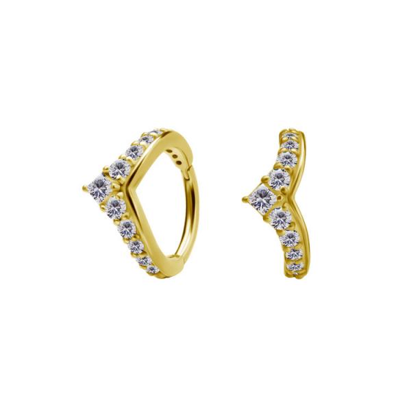 24K GOLD PVD SS316L CLICKER SET W. SQUARE A.ROUND PREMIUM ZIRCONIA