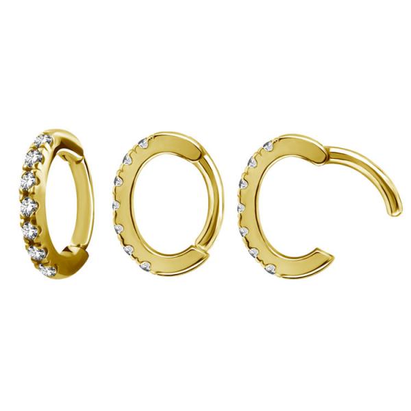 24K GOLD PVD SS316L ROOK OVAL HINGED CLICKERS SET W. PREMIUM ZIRCONIA