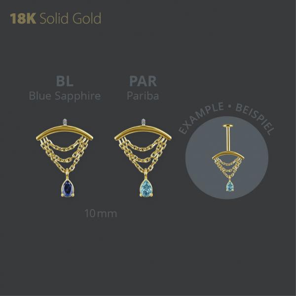 18K GOLD INTERNAL VERTICAL HELIX FLOATING CHAIN MICRO ATTACHMENT SET W. LAB CREATED GEMSTONE