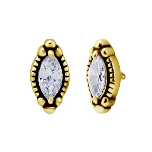24K GOLD PVD SS316L MICRO MAQUISE ATTACHMENT SET W. CUBIC ZIRCONIA
