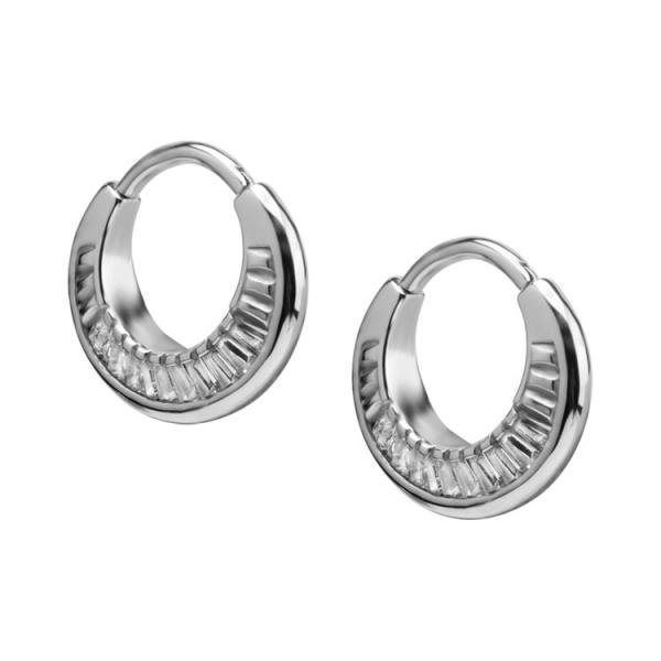 SS316L EARHOOPS SET W. TAPPERED BAGUETTE (PAIR)