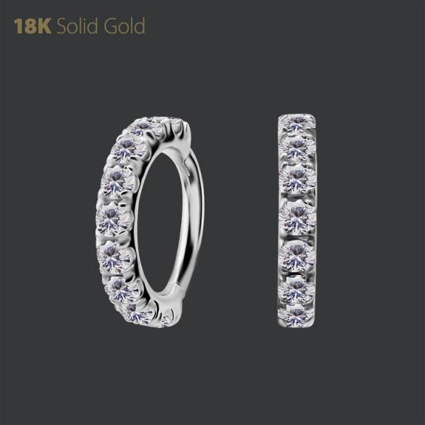18K WHITE GOLD HINGED SEGMENT MICRO PAVEE CLICKER SET W. PREMIUM ZIRCONIA